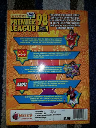 Merlin ' s Premier League 1998 football sticker album 100 complete great cond 3