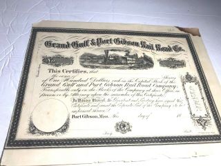 1800s Grand Gulf & Port Gibson Rail Road Unissued Stock Certificate