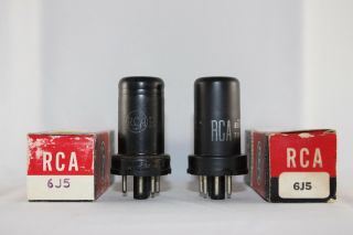 Tightly Matched Pair Nib Rca 6j5 Sub 6c5 Metal Cans Test Very Strong @ 100 Nos