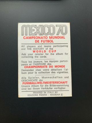VICENTE PEREDA - PANINI MEXICO 70 WORLD CUP RED/BLACK CARD 1970 2