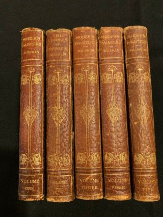 5 Volume John Ruskin Modern Painters Art History Rare Color Plates 3rd Edition