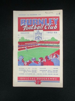 Burnley V Arsenal Football Programme - First Division 1952 - 53 - Vintage