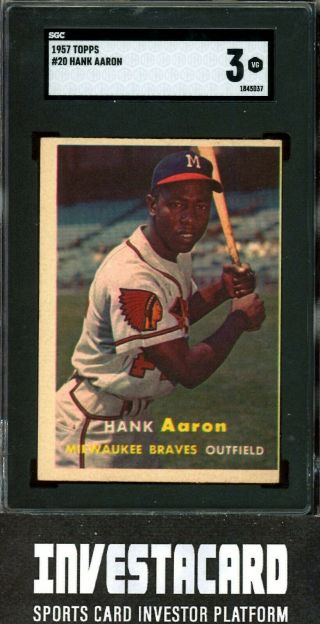 1957 Topps Hank Aaron Milwaukee Braves 20 Vintage Baseball Card 20 Invest