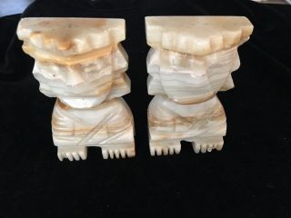 Vintage Aztec Mayan Tiki Carved Marble Onyx Stone Bookends Set Of 2