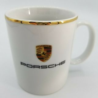 Porsche Small Coffee Tea Cup White Gold Trim Crest Logo Made In Germany
