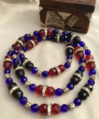 Gorgeous Vintage Swarovski Jewel Tone Crystal Roundel Long Layering Necklace 97g