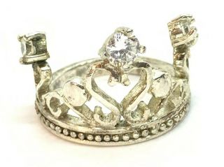 Vintage Sterling Silver Crown Rhinestone Size 8 1/2 Ring