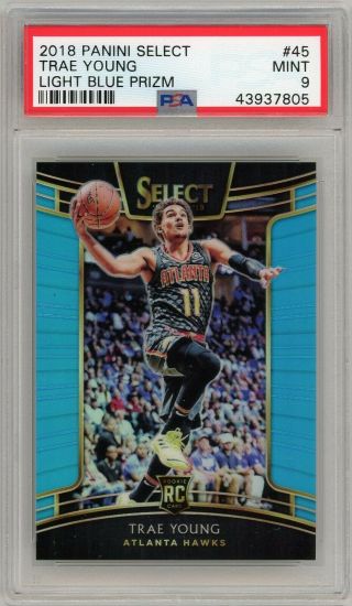 Psa 9 Trae Young 2018 - 19 Select Light Blue Prizm /299 Rc Rookie Panini