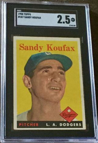 1958 Topps 187 Sandy Koufax (hof) Brooklyn Dodgers - Sgc 2.  5 Gd,  Centered