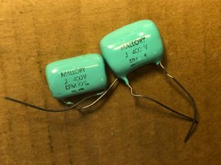2 Nos Vintage Mallory Blue Drop Capacitors.  1 Uf 400v Guitar Amp Tone Caps (qty)