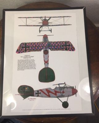 Ww1,  Wwi Fighter Bi Plane,  Airplane Poster Illustration,  20 " X 16 " Hamilton