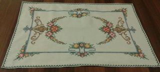 Vintage White Cotton & Hand Embroidered Floral Tray Cloth/small Tablecloth/runne