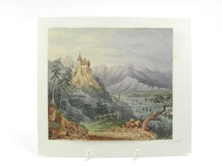Antique 19th Century Continental School Watercolour Painting Landscape Scene