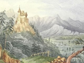 Antique 19th century Continental School watercolour painting landscape scene 3