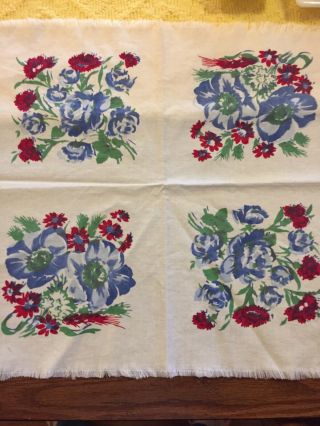 Small Vintage Tablecloth,  Blue And Red Floral With Fringes