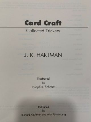 Card Craft Collected Trickery by J.  K.  Hartman Rare Magic Book Magician Tricks 91 3