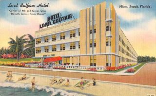 Miami Beach Florida Lord Balfour Hotel Art Deco Vintage Postcard Jj649137