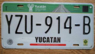 Single Mexico State Of Yucatan License Plate - Yzu - 914 - B