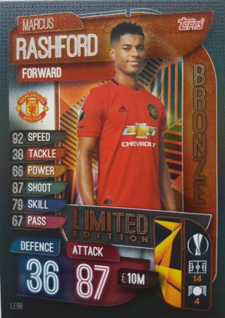 Match Attax 19/20 Limited Edition Marcus Rashford Manchester United Bronze Le9b