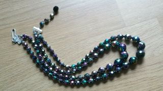 Czech Vintage 2 Rows Faceted Glass Bead Carnival Necklace
