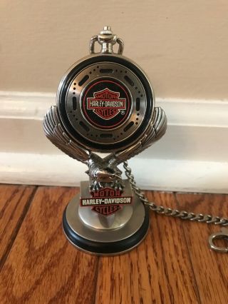 Franklin Harley - Davidson Heritage Softail Pocket Watch With Stand And Chain