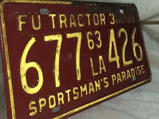 1963 Louisiana La License Plate 677 426 Fu Tractor 36000