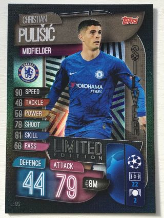 Match Attax 2019/20 Limited Edition Christian Pulisic Chelsea Silver Le10s