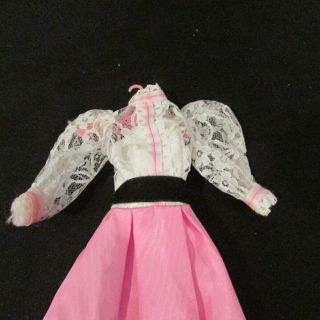 Vintage Barbie Doll Clothes - Mod Era Superstar Long Pink Dress With Lace Bodice