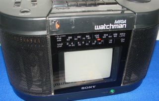 vintage SONY FD - 555 MEGA Watchman B & W TELEVISION TV Cassette PLAYER RADIO 2