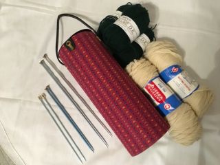 Vintage Knitting Yarn Holder Dispenser Caddy Tote Storage Tube Shaped Handle