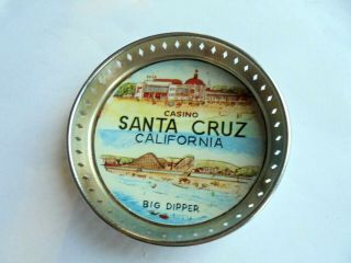 Vintage Santa Cruz Ca Casino Big Dipper Souvenir Mid Century Metal Drink Coaster