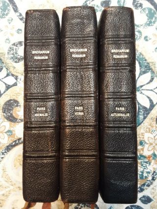 Breviarium Romanum - 3/4 Leather Vols 1920s Printed In Latin 6 " X 3.  75 " Vulgate