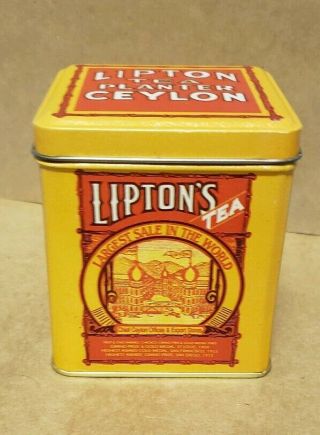 Vintage Bristol Ware Lipton Tea Yellow Red Tea Planter,  Ceylon Tin