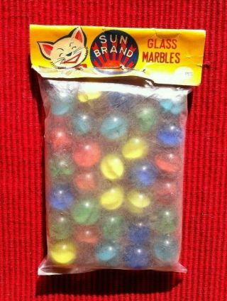 Vintage 1 Bag Of Sun Brand 30 Cat Eye Glass Marbles - Made In Japan - Rare