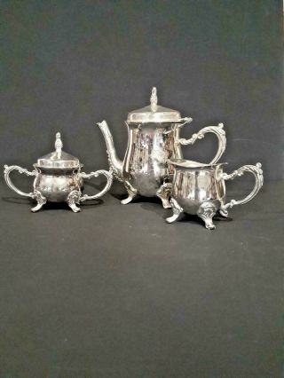 Vintage International Silver Co.  Tea Pot - Sugar & Creamer Set - Silverplated -