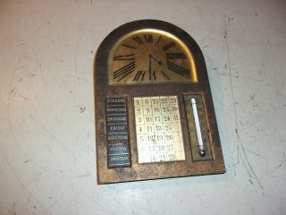 Vintage Metal Clock Calendar Thermometer France