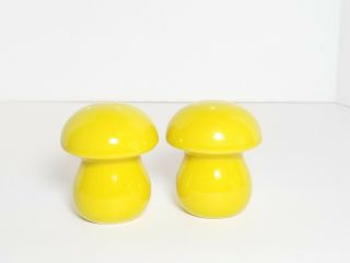 Small Vintage Yellow Ceramic Mushroom Salt And Pepper Shakers