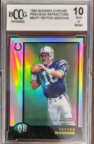 1998 Bowman Chrome " Previews Refractor " Bcp1 Peyton Manning Rookie Bccg 10