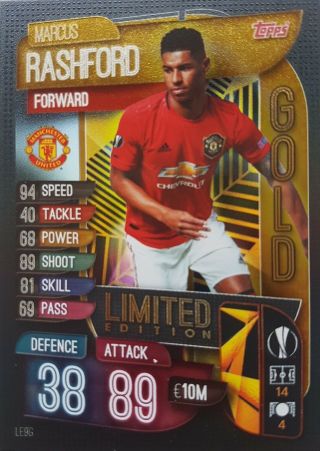 Match Attax 19/20 Limited Edition Marcus Rashford Manchester United Gold Le9g