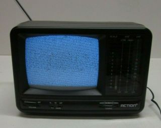 Action Vintage Mini Portable 5 " Inch Black / White Tv Good