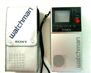 Sony Watchman Fd - 20a Flat Blk &wht Handheld Portable Tv Vhf Uhf W/case,  Parts =