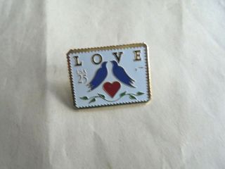 Cool Vintage 1988 Usps Love 25 Cent Bluebirds Postage Stamp Lapel Pin Pinback