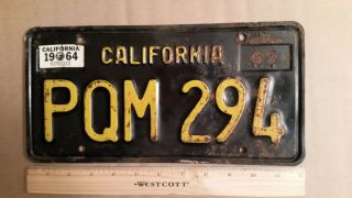 License Plate,  Black California,  1963,  Passenger,  Pqm 294