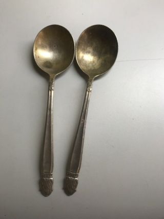 Vintage Set Of 2 Holmes & Edwards Inlaid Dinner Spoons (f10)
