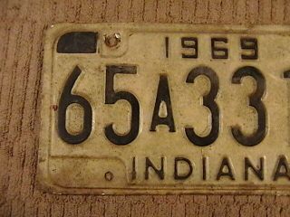 INDIANA 1969 LICENSE PLATE 65A3316 POSEY COUNTY WHITE & BLACK 2