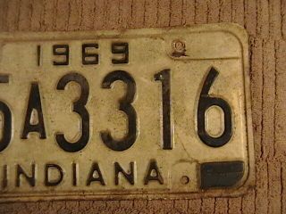 INDIANA 1969 LICENSE PLATE 65A3316 POSEY COUNTY WHITE & BLACK 3