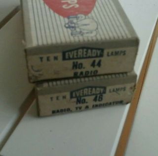 2 Boxes Vintage Eveready Miniture Lamps 44 46 Radio Tv& Indicator Old.