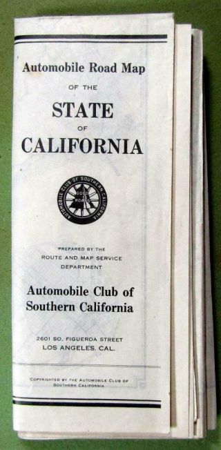 1930’s State Of California Road Map – Automobile Club Of Southern California