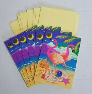 Vintage Lisa Frank Blank Note Cards Stationary Flamingos At Beach Open Pkg 1990