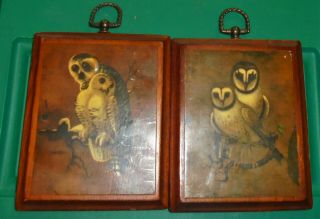 Hanging 2 Rustic Vintage Wood Owl Bird Picture Wall Art Prints Home Decor